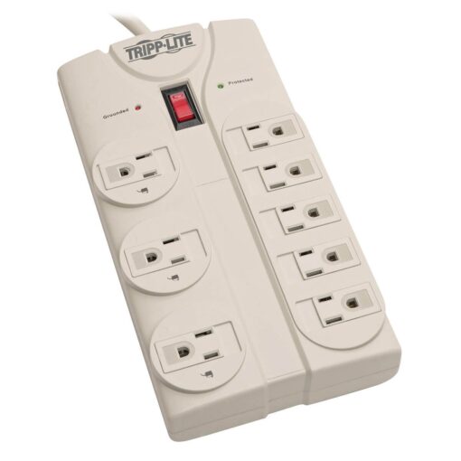 Tripp Lite 8 Outlet Surge Protector Power Strip, 8ft Cord Right Angle Plug, LIFETIME INSURANCE & $75K INSURANCE (TLP808) light gray