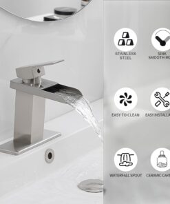 BWE Waterfall Bathroom Faucet Brushed Nickel for Sink 1 Hole Vanity Lavatory RV with Supply Hose Combo Parts Basin Commercial Single Handle Rustic Faucets Mixer Tap Lead-Free 29 61EebFHAyTL