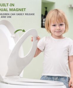 WSSROGY Elongated Toilet Seat with Built in Potty Training Seat, Magnetic Kids Seat and Cover, Slow Close, Fits both Adult and Child, Plastic, White 24 61EfKeHDMrL