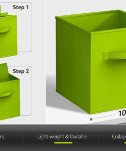 Sorbus Foldable Storage Cubes - 6 Fabric Baskets for Organizing Pantry, Closet, Shelf, Nursery, Playroom, Toy Box, Cubby - 11 Inch Dual Handle Collapsible Closet Organizers and Storage Bins (Green) Green 21 61EjrWGcwnL
