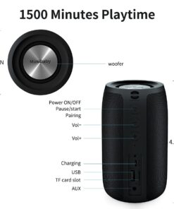 MusiBaby M68 Wireless Bluetooth Speaker, Portable, Waterproof, 1500 Minute Playtime, Dual Pairing, 360 Stereo Sound, Amazing Bass, Black 28 61EmwioiSS