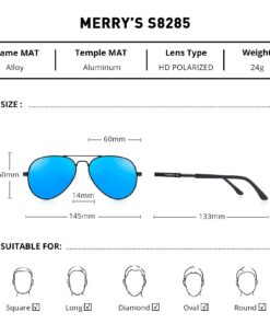 MERRY'S Men HD Polarized Sunglasses Aluminum Magnesium Driving Sun Glasses S8285 Black Frame/Blue Mirror Lens/Black Temples 60 Millimeters 7 61EnCh90HpS