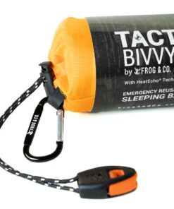 Survival Frog Tact Bivvy 2.0 Emergency Sleeping Bag w/Stuff Sack, Carabiner, Survival Whistle, ParaTinder - Compact, Lightweight, Waterproof, Reusable, Thermal Bivy Sack Cover, Shelter Kit New 2.0 Tactical Orange 17 61EnbwZ7B L