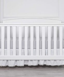 TILLYOU Ruffled Crib Skirt with Pompoms, Microfiber Nursery Crib Toddler Bedding Skirts for Baby Boys Girls, 14'' Drop, White Polyester 25 61EsPRbUUSL