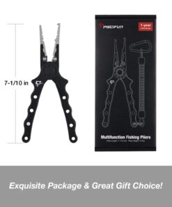 Piscifun Fishing Pliers, Saltwater Fishing Pliers with Split Ring, Fish Hook Remover, Corrosion Resistance Fly Fishing Pliers with Braid Cutters, Sheath and Lanyard, Fishing Gear Gifts for Men Black Nylon Sheath 24 61Et0fBnn4L