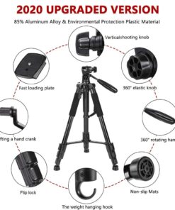 ZOMEI 65” Camera Tripod Compact Light Weight Travel Aluminum Camera/Phone Tripod for Canon Nikon with 2PC Quick Plates and Universal Phone Mount 11 lbs Load (Black) 42 61EyrxGxBlL