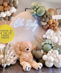 Sweet Baby Co. Neutral Sage Green Balloon Garland Kit Woodland Arch with Light Sage, Cocoa, Brown, Gold, White Balloons for Baby Shower Decorations, Hunter Jungle Theme Party Supplies, Safari Decor 32 61F 4ig4bFS