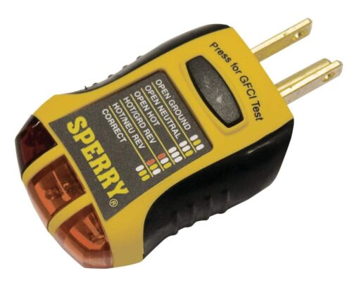 Sperry Instruments GFI6302 GFCI Outlet / Receptacle Tester, Standard 120V AC Outlets, 7 Visual Indication / Wiring Legend, Home & Professional Use, Yellow & Black Pack of 1 Yellow/Black