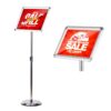 HUAZI Adjustable Floor Sign Holder Stand 8.5x11 inches Pedestal Sign Stand,Heavy Round Base,Both Vertical & Horizontal View Displayed,Snap-Open Frame with Safety Corner,Silver 8.5 x 11 inches,Silver