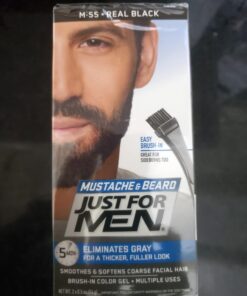 Just For Men Mustache & Beard, Beard Dye for Men with Brush Included for Easy Application, With Biotin Aloe and Coconut Oil for Healthy Facial Hair - Real Black, M-55, Pack of 3 Real Black M-55 3 Count (Pack of 1) 15 61F5RVBQiXL