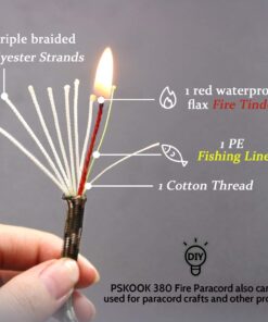 Alternative view of PSKOOK Survival Paracord Parachute Fire Cord Survival Ropes Red Tinder Cord PE Fishing Line Cotton Thread 7 Strands Outdoor 20, 25, 100 Feet Khaki-25 Ft 25 feet