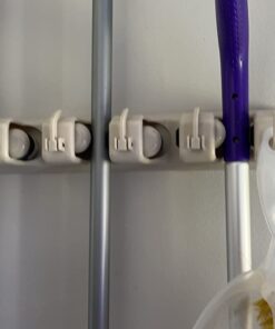 HOME IT Mop And Broom Holder - Garage Storage Systems with 5 Slots, 6 Hooks, 7.5lbs Capacity Per Slot - Garden Tool Organizer For 11 Tools - For Home, Kitchen, Closet, Laundry Room - Off-White 40 61FFszpxSCL