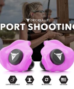 Decibullz - Custom Molded Earplugs, 31dB Highest NRR, Comfortable Hearing Protection for Shooting, Travel, Swimming, Work and Concerts (Pink) Pink 25 61FI9m0FycL