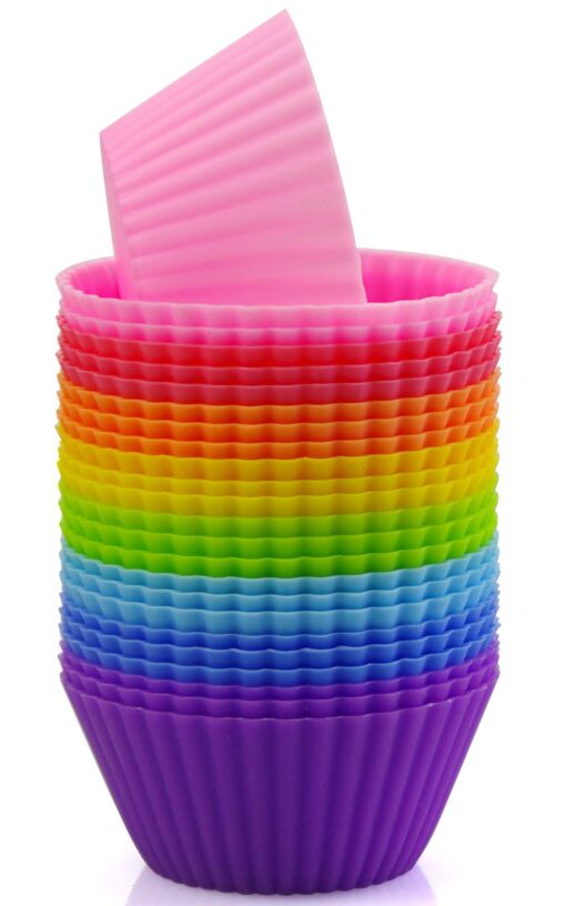 Mirenlife Silicone Cupcake Liners Reusable Silicone Baking Cups Nonstick Muffin Molds Easy Clean Silicone Muffin Liners, 24 Pieces in 8 Rainbow Colors