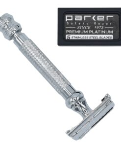 Parker Safety Razor, 99R Chrome Long Handle Heavyweight Butterfly Open Double Edge Safety Razor for Men, 5 Parker Premium Platinum Double Edge Razor Blades Included 36 61FQjy7FryL