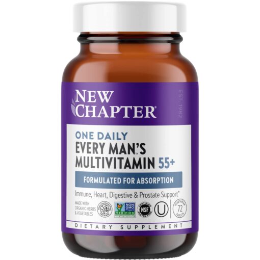 New Chapter Men's Multivitamin 50 Plus for Brain, Heart, Digestive, Prostate & Immune Support with 20+ Nutrients + Astaxanthin - Every Man's One Daily 55+, Gentle on The Stomach - 72 ct Tablet for Men 72 Count (Pack of 1)