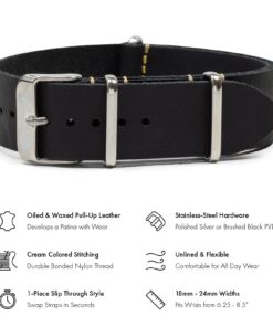 Benchmark Basics Leather Watch Band - Crazy Horse Oiled Leather One-Piece Watch Straps for Men & Women - Choice of Color & Width - 18mm, 20mm, 22mm or 24mm Black 8 61FTGfVI HL