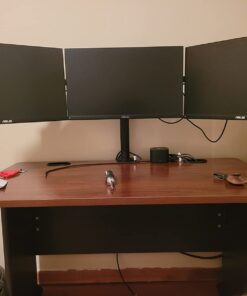 Mount-It! Triple Monitor Mount | 3 Monitor Desk Stand | Fits Three Computer Screens 19 20 21 22 23 24 Inches | C-Clamp Base | Heavy Duty Full Motion Tri Arms | VESA 75 100 Compatible up to 24 inches 65 61FUTOl4 dL