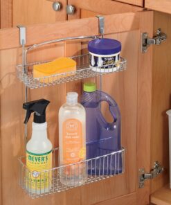 mDesign Steel Over Cabinet Kitchen Storage Organizer Holder or Basket - Hang Over Cabinet Doors in Kitchen, Pantry, Bathroom - Holds Dish Soap, Window Cleaner - Concerto Collection - Chrome Pack of 1 25 61FVTMiLFzL