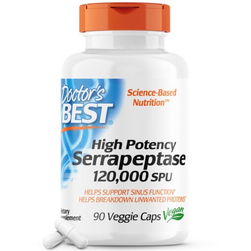 Doctor's Best High Potency Serrapeptase, Non-GMO, Gluten Free, Vegan, Supports Healthy Sinuses, 120,000 SPU, 90 Count 90 Count (Pack of 1)