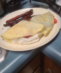 Crepe Maker - Cooks Crepes Bacon, Roti, Tortillas & Pancakes - Nonstick Cooktop - 8-inch Cook Area with On/Off Switch, Automatic Temperature Control & Cool-Touch Handle - Includes Whisk & Spatula 29 61FalxekszL