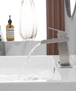 BWE Waterfall Bathroom Faucet Brushed Nickel for Sink 1 Hole Vanity Lavatory RV with Supply Hose Combo Parts Basin Commercial Single Handle Rustic Faucets Mixer Tap Lead-Free 31 61FcnrP8fQL
