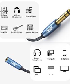 MillSO 1/4 to 3.5mm Headphone Adapter TRS 6.35mm 1/4 Male to 3.5mm 1/8 Female Stereo Jack Audio Adapter for Amplifiers, Guitar, Keyboard Piano, Home Theater, Mixing Console, Headphones - 12inch/30CM 1 FT / 0.3 M Blue 24 61FiWuJqutL