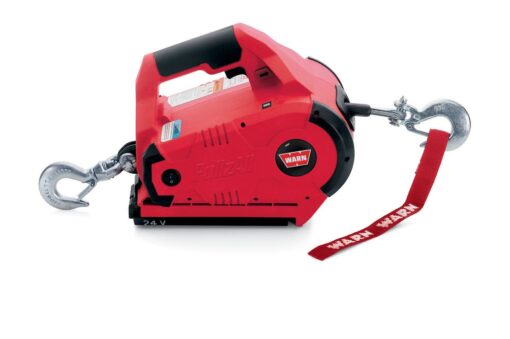 WARN 885005 PullzAll Cordless 24V DC Portable Electric Winch with Steel Cable and 2 Rechargeable Battery Packs: 1/2 Ton (1,000 lb) Pulling Capacity, red