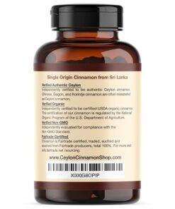 Organic Ceylon Cinnamon (100% Certified) Supplement, 90 Capsules by Ceylon Cinnamon Shop 9 61FljqClPsL