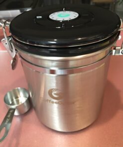Coffee Gator Stainless Steel Canister - Medium 16oz, Silver Coffee Grounds and Beans Container with Date-Tracker, CO2-Release Valve, and Measuring Scoop - Ideal Coffee Lovers Gifts for Her - 2 Pack Travel Silver 37 61FmFUputRL