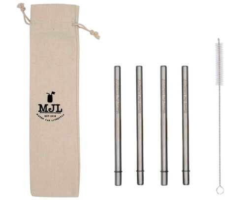 Short Safer Rounded End Stainless Steel Smoothie Straws, Reusable Straight Metal Straws for Half Pint Mason Jars, Coffee Mugs, Small Glasses, Cocktail Straws, 4 Portable Short Stainless Steel Straws