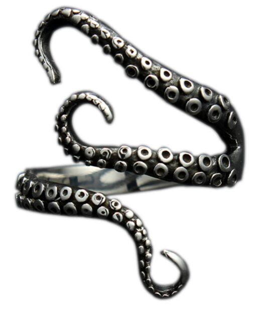 AZYOUNG 316L Stainless Steel Pirate Octopus Ring Tentacles Black S-shaped One Size Opening Ring