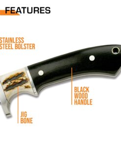 Elk Ridge - Outdoors Fixed Blade Knife - 8.5-in Overall, 3.75-in Mirror Polished Stainless Steel Blade, Full Tang, Jig Bone and Black Wood Handle, Leather Sheath - Hunting, Camping, Survival - ER-087, One Size 11 61FxpzxfR S