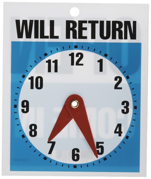 Headline Sign Double-Sided Open/Will Return Sign with Clock Hands, 5" x 6", Made in USA (9381) 5" x 6"