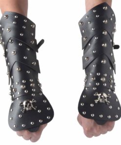 HZMAN Black Leather Martial Arts Forearm Guards/Gauntlet Arm Armor with Metal Skull Spikes Black a Pair of 8 61G0ydrpoDL