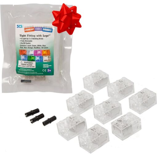 SCS Direct Light Up Building Block Bricks Set of 8 (2"x3") with On/Off and Dim Ability - Multicolor Light for Each Brick Compatible with and Tight fit with All Major Brands