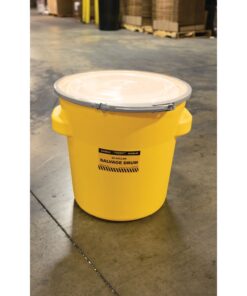 Eagle 20 Gallon Salvage Barrel Drum with Metal Ring Lever-Lock Lid, 21" Height, 21" Diameter, Blow-Molded HDPE, Yellow, 1654 37 61G95RjOWL