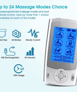 KEDSUM Dual Channel Rechargeable Tens Unit, 24 Modes Tens Unit Muscle Stimulator for Pain Relief Therapy, Electronic Pulse Massager Muscle Massager with 16 Pcs Electrode Pads 27 61GD1kwdGZL