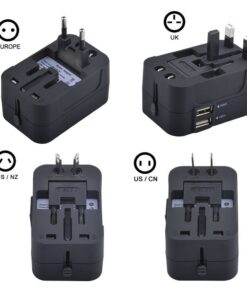 Travel Adapter, JOOMFEEN Worldwide All in One Universal Power Wall Charger AC Power Plug Adapter with Dual USB Charging Ports for USA EU UK AUS Cell Phone Laptop (Black) Black 43 61GEKdzWt2L