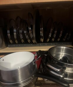 Pot Lid Holder 12+ Adjustable Dividers by BTH Expandable Pan and Pot Lid Organizer Rack for Cabinet – Heavy Duty Pot Lid Organizer for Kitchen Under Sink Drawer Pantry Storage (5.5"W, Dark Grey) LID HOLDER 5.5"W (DARK GREY) 27 61GEtbDHSL