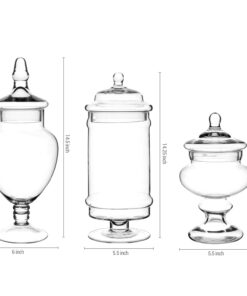 MyGift Set of 3 Deluxe Glass Apothecary Jars, Decorative Bathroom Storage Home Decor and Kitchen Centerpieces 17 61GFnFzQIaL