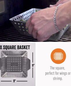 Grill Basket - Yukon Glory™ 3-Piece Mini Grilling Basket Set - Stainless Steel Perforated Grill Baskets for Grilling Veggies Seafood and Meats Includes Grill Pan - Square Basket and Circular Basket 27 61GGuKGuGPL