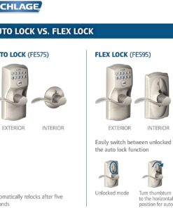 Schlage FE575 CAM 619 ACC Camelot Keypad Lock with Accent Lever, Auto-Lock, Electronic Keyless Entry, Satin Nickel Camelot Trim 11 61GQ2BUA84L