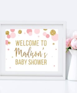 Andaz Press Blush Pink Gold Glitter Girl Baby Shower Party Collection, Personalized Party Sign, Welcome to Madison's Baby Shower, 8.5x11-inch, 1-Pack, Custom Name and Age Sign Baby Shower Custom 10 61GUno2xCQL