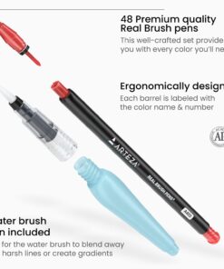 ARTEZA Real Brush Pens, 48 Watercolor Pens for Dynamic Watercolor Effects and Calligraphy, Flexible Nylon Brush Tips, Paint Markers Perfect for Drawing, Journaling, Artistic Projects, and Gift 49 32 61GV62PKqL