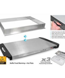 Nutrichef Professional Stainless Steel Buffet Warmer Server with 3 Trays | Portable Hot Plate Food Warmer Station for Parties & Events | Easy to Clean | 3 See-through lids | Max Temperature 175F 3 Pot 3.5 Quart 13 61GVEVbUkUL