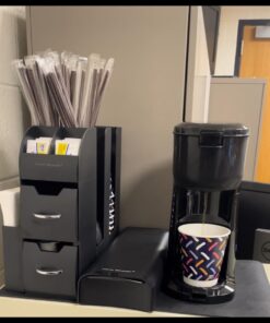 Mind Reader 11-Compartment Coffee Cup and Condiment Organizer with 2 Drawers, 11.25"L x 5.35"W x 11.15"H, Black Single 30 61GWIIhem3L