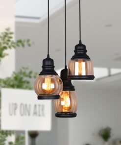 Alternative view of UNITARY Farmhouse Pendant Lights Kitchen Island, Kitchen Light Fixtures, Rustic Dining Room Light Fixture with 3 E26 Bulb Sockets, Black Metal and Glass Jar Chandelier, Ceiling Pendant Light Fixtures