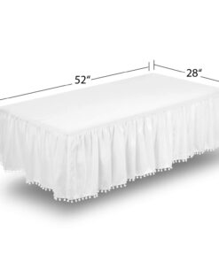 TILLYOU Ruffled Crib Skirt with Pompoms, Microfiber Nursery Crib Toddler Bedding Skirts for Baby Boys Girls, 14'' Drop, White Polyester 24 61GY1hHEkyL