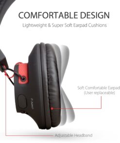 Avantree Audition - Bluetooth Over-Ear Headphones with Long-Lasting Durable Build, Built-in Mic, 40h Battery Life and Wireless or Wired Modes for Phone, PC & Laptop Black, Red 33 61GYBHYQ7TL
